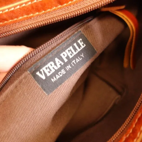 VERA PELLE Bag Brown Real Leather Shoulder Hobo Boho Large Italian Genuine Italy - Picture 4 of 15